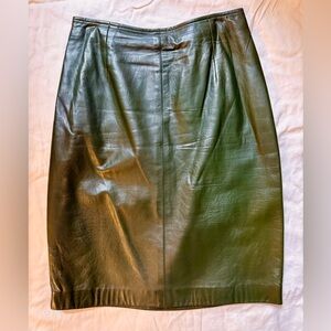 VTG Linda Allard Ellen Tracy Genuine Leather Pencil Skirt Dark Green Size 10